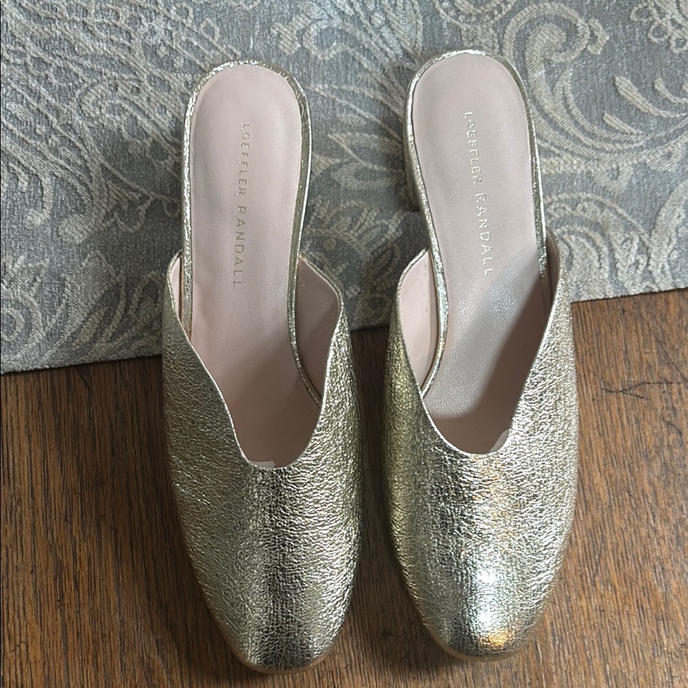 Loeffler Randall Gold Metallic Mules with Pointed Toe